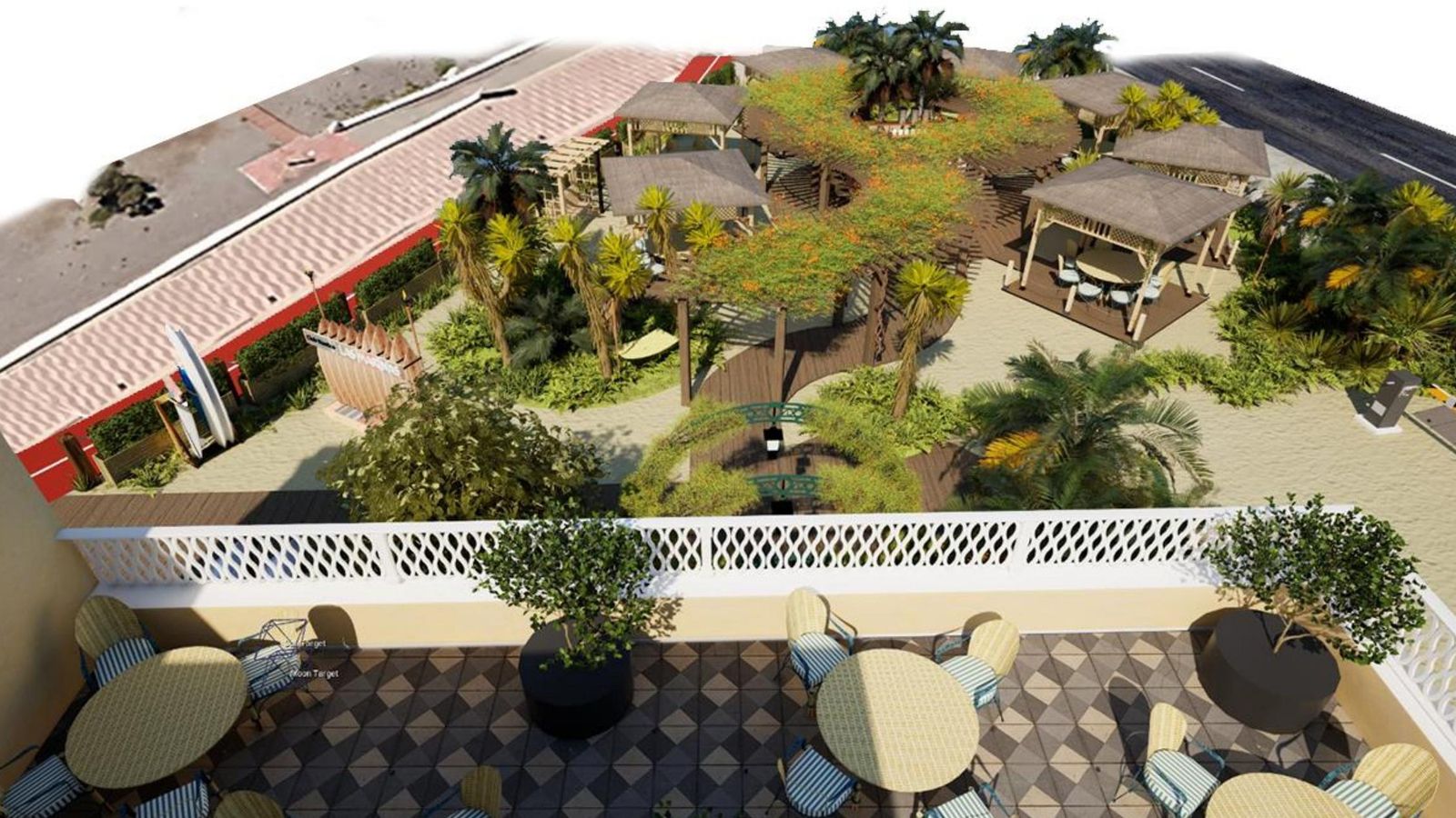 Vista de los jardines comunicados con la playa