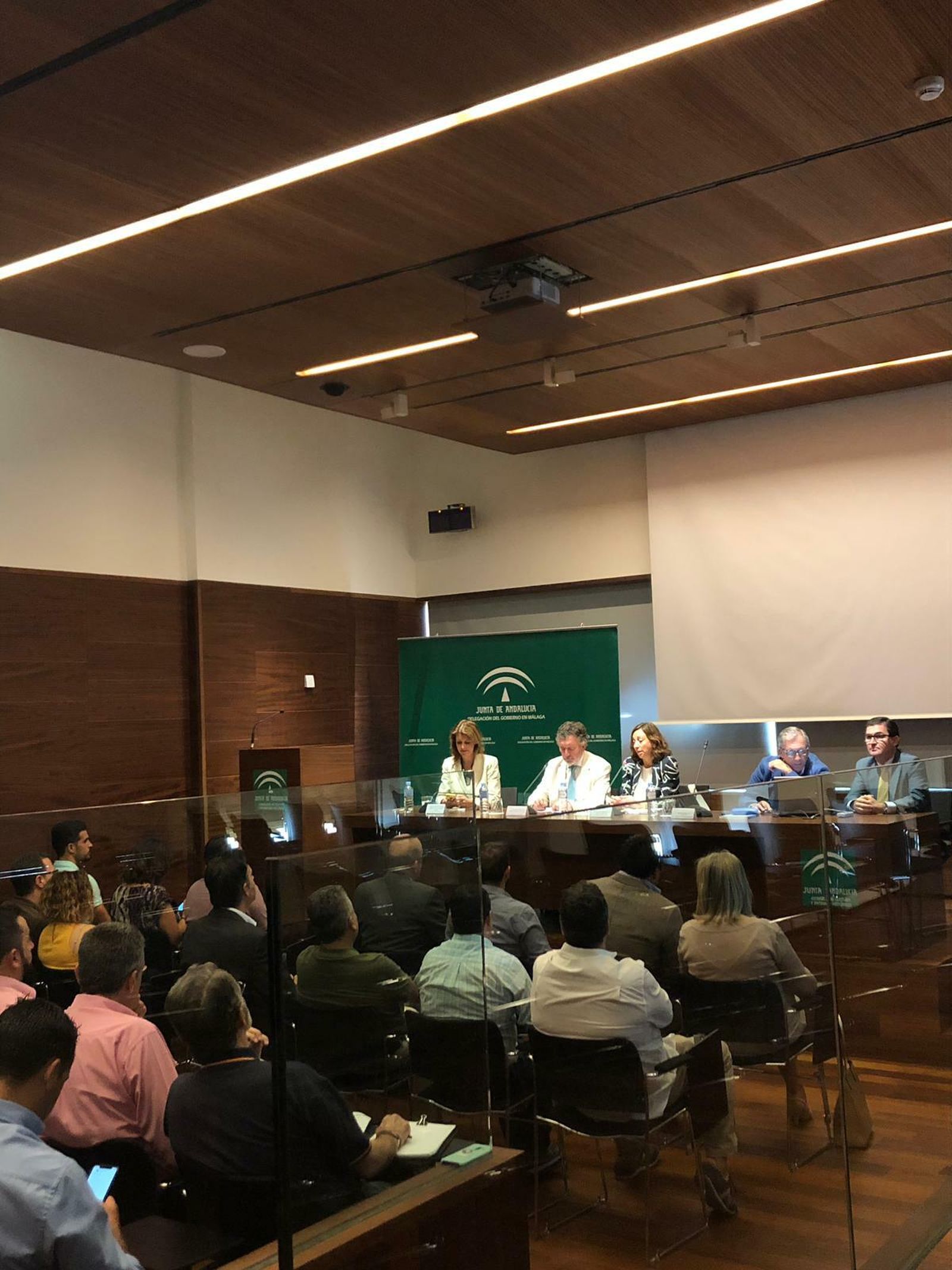 Imagen de la reunión celebrada con alcaldes de Málaga para informar del decreto de viviendas.