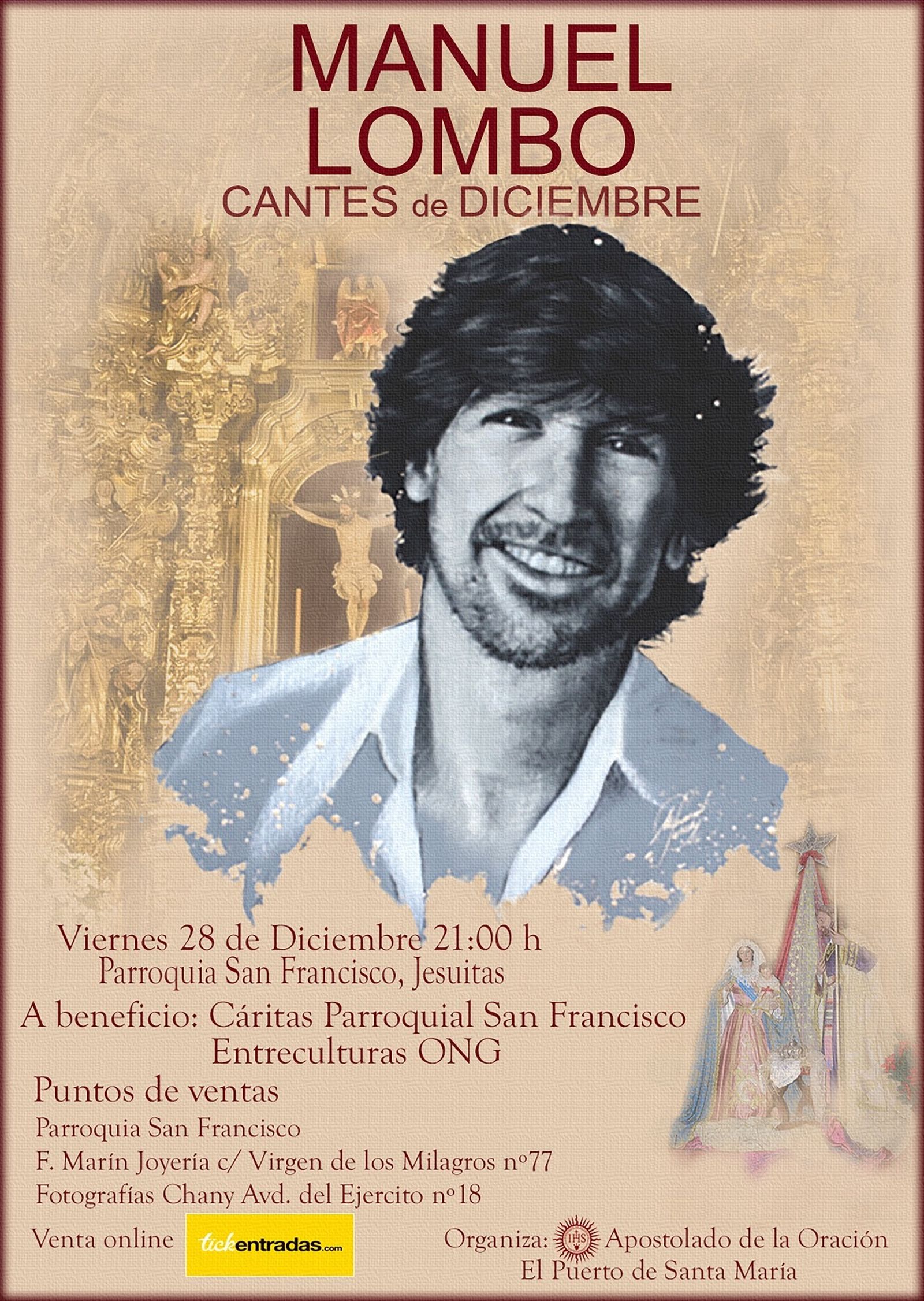 Cartel anunciador del recital de Manuel Lombo en San Francisco.