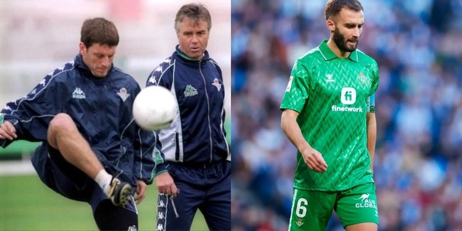 A la izquierda, Crosa en un entrenamiento del Betis; a la derecha, Germán Pezzella