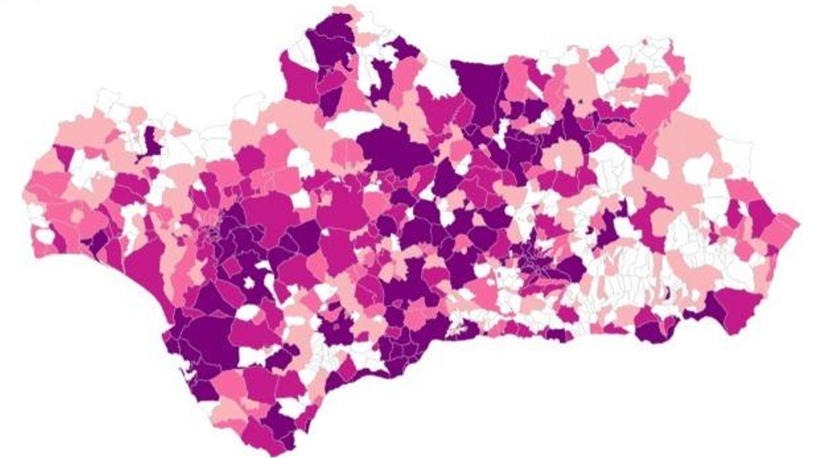 Mapa de municipios afectados por el coronavirus en Andalucía.