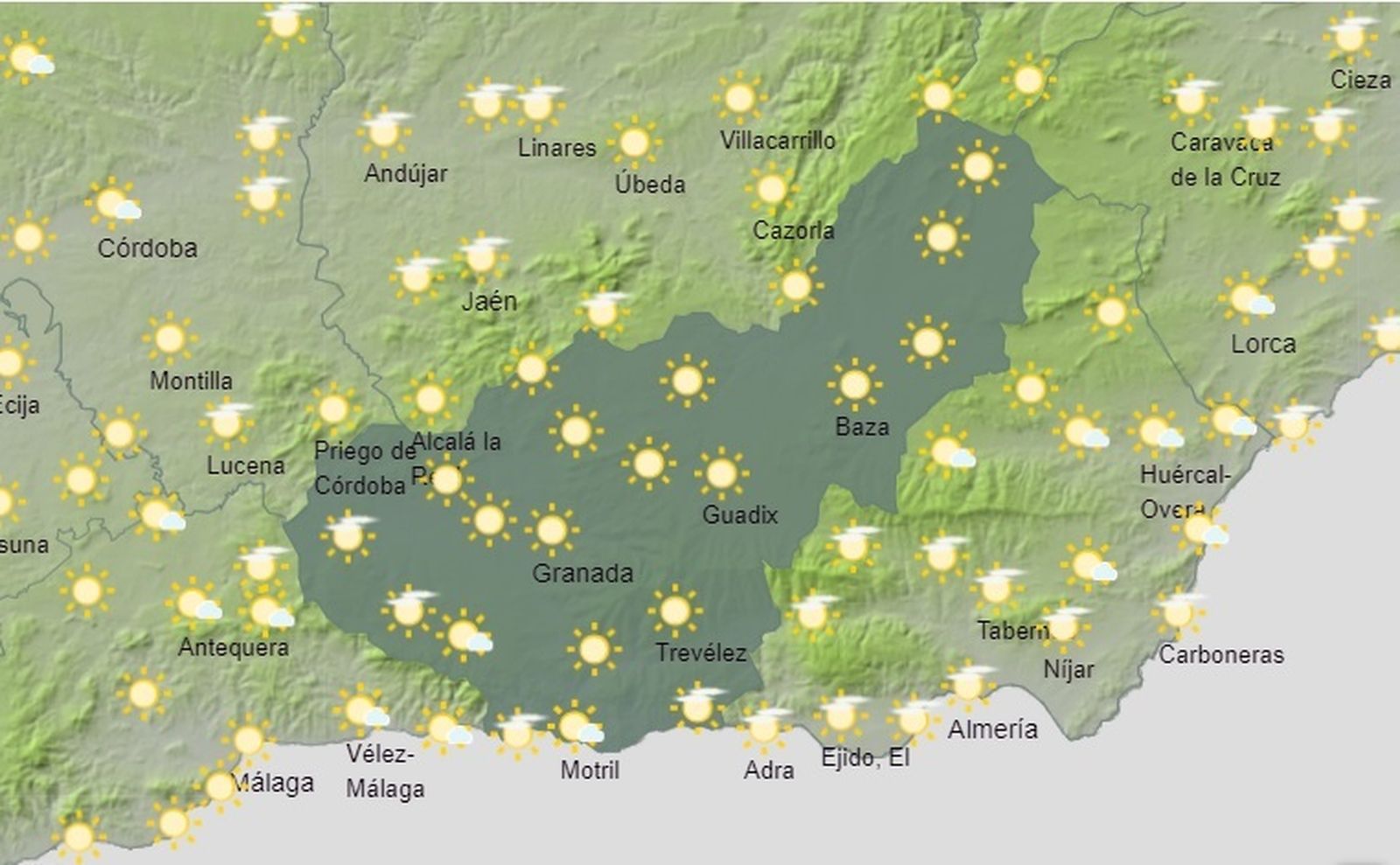 Mapa de predicción de la AEMET para este viernes 29 de septiembre en la provincia de Granada