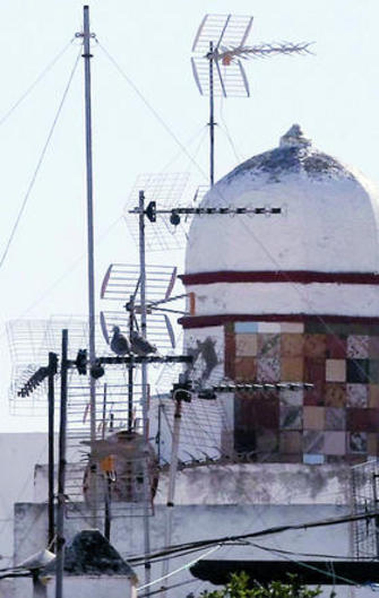 Enjambre de antenas de televisión en un tejado del centro de Cádiz.
