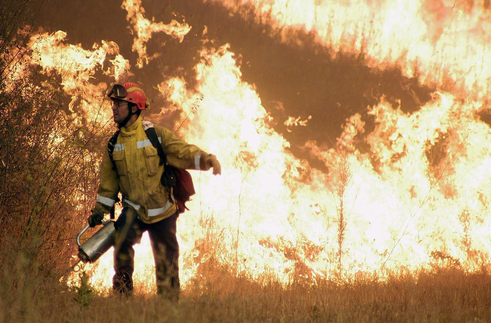 Un bombero intenta frenar las llamas.