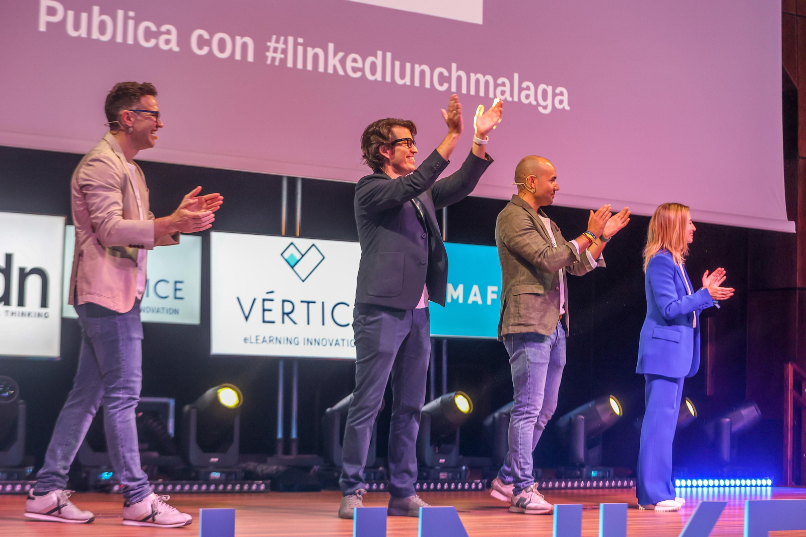De izquierda a derecha: Fran Cortés, Adrián Crovetto, Pedro García Manzano y Ángela Labrador, los impulsores de Linked Lunch.