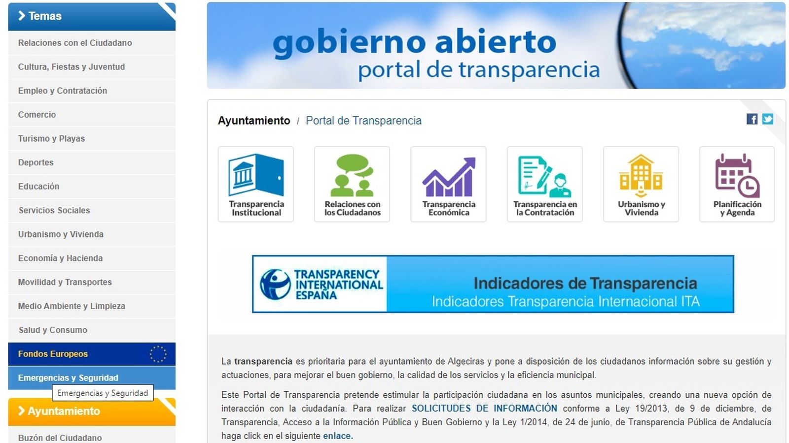 Captura de pantalla del portal de Transparencia del Ayuntamiento de Algeciras.
