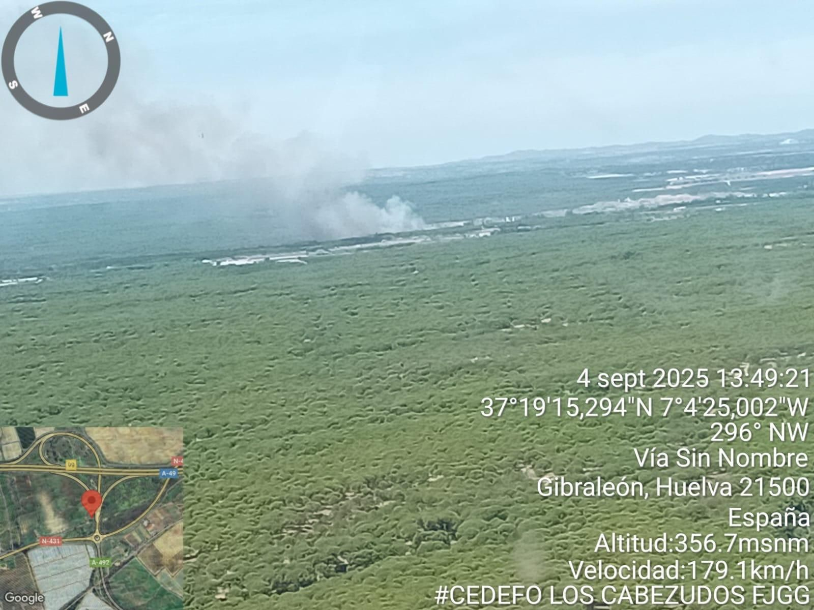 Incendio forestal declarado este jueves en Cartaya.
