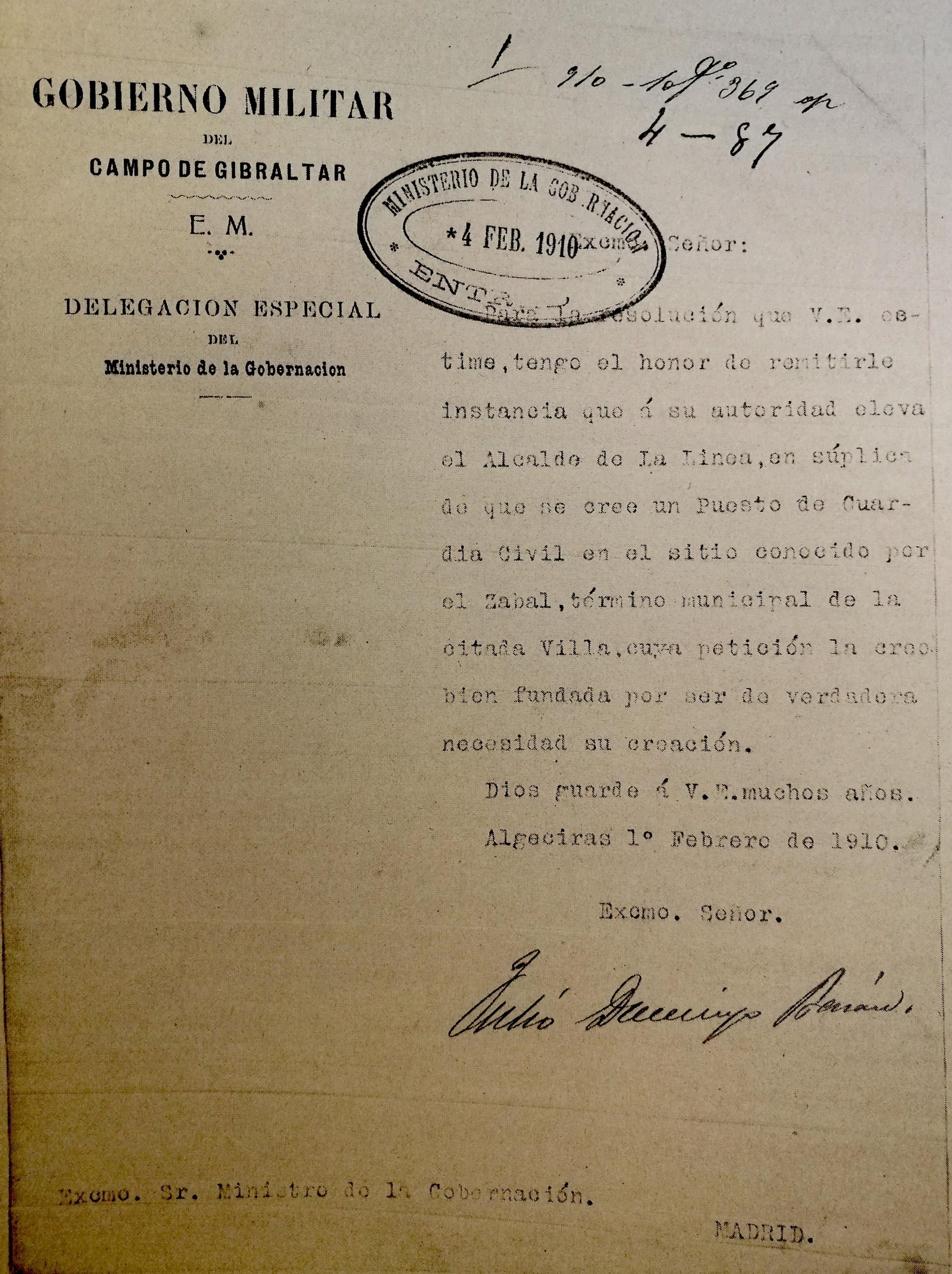 Informe del gobernador militar del Campo de Gibraltar (1910).