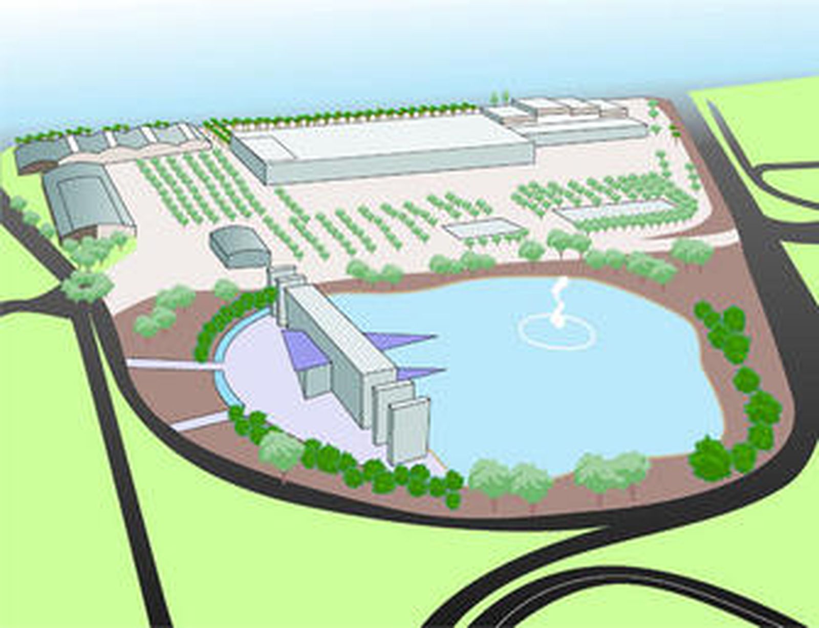 La maqueta original del Nevada lo pintaba como un centro comercial idílico, arropado por un lago y una amplia zona verde.