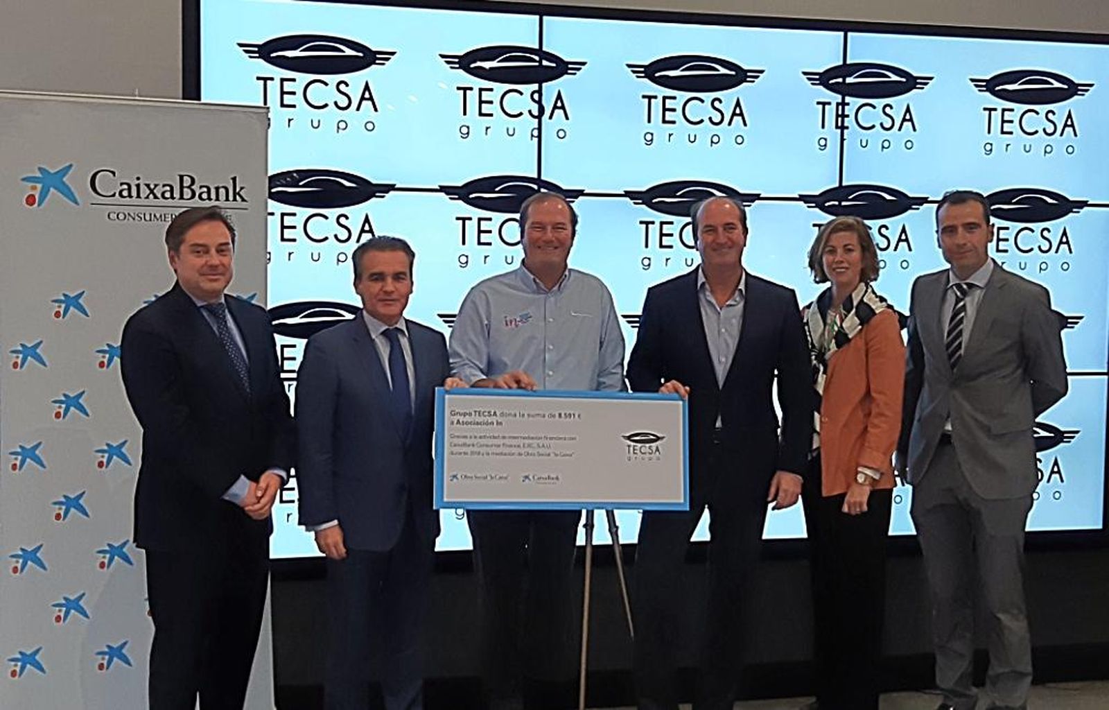 Entrega del cheque a la asociación In- Grupo Tecsa y Obra Social La Caixa.
