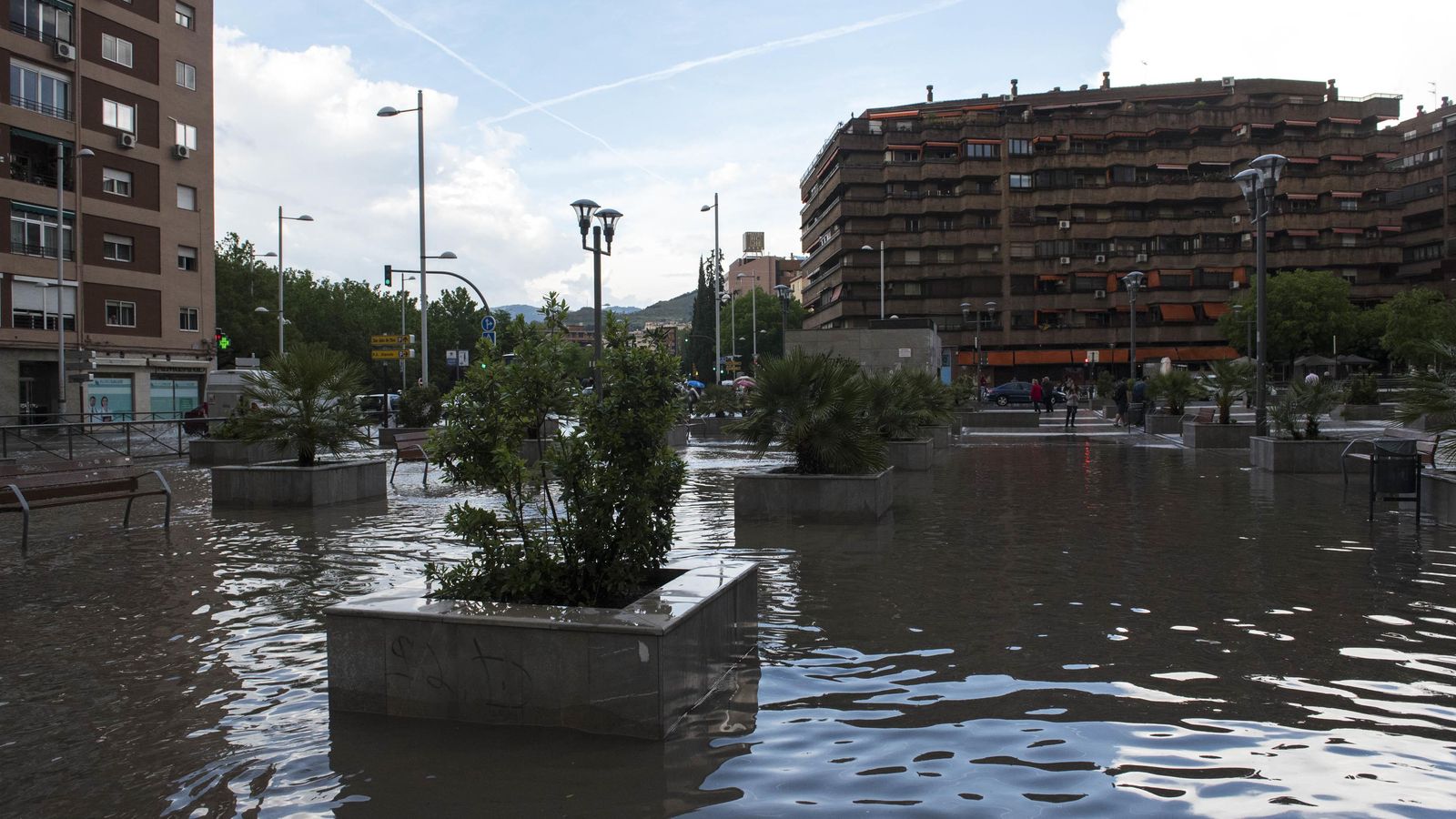 La Plaza Albert Einstein completamente inundada.