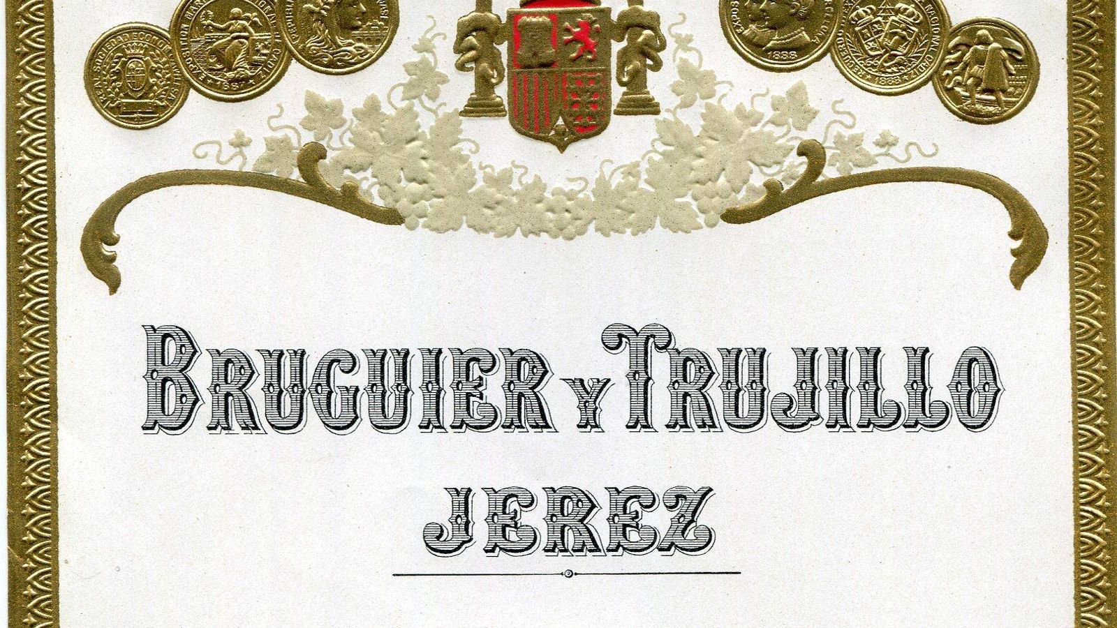 Bella etiqueta de Bruguier y Trujillo con el escudo republicano.