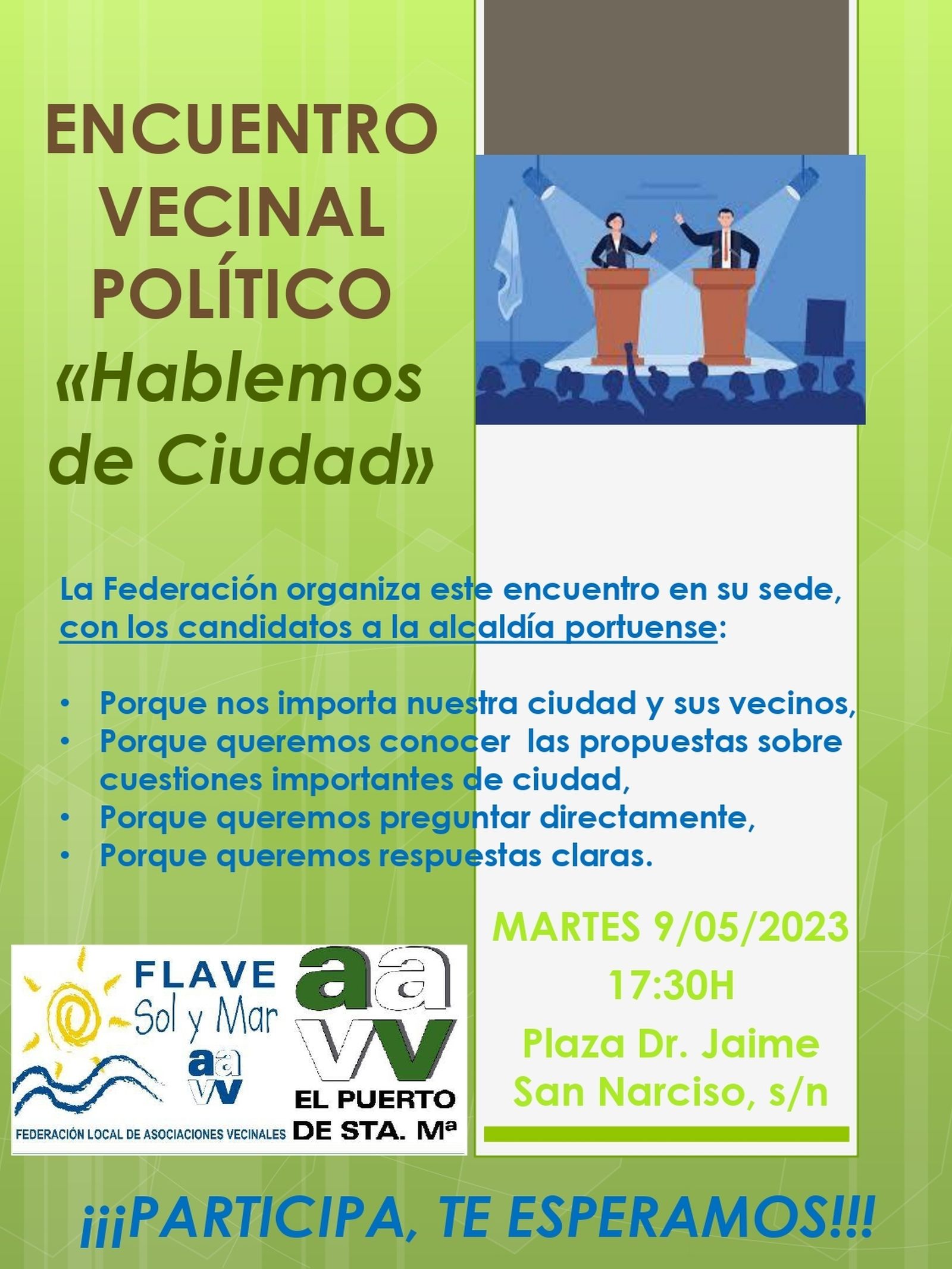 Siete candidatos a la Alcaldía de El Puerto estarán este martes en el debate electoral de la Flave.