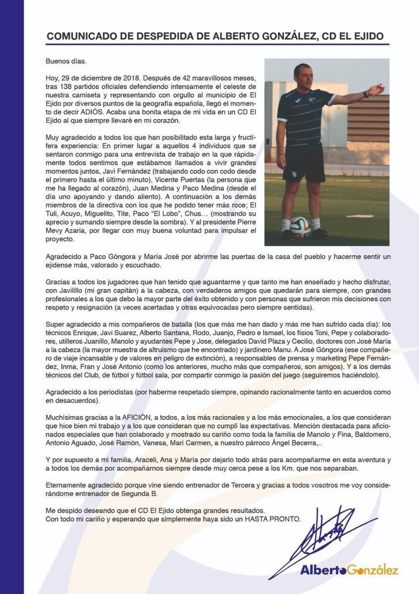 Comunicado de Alberto González