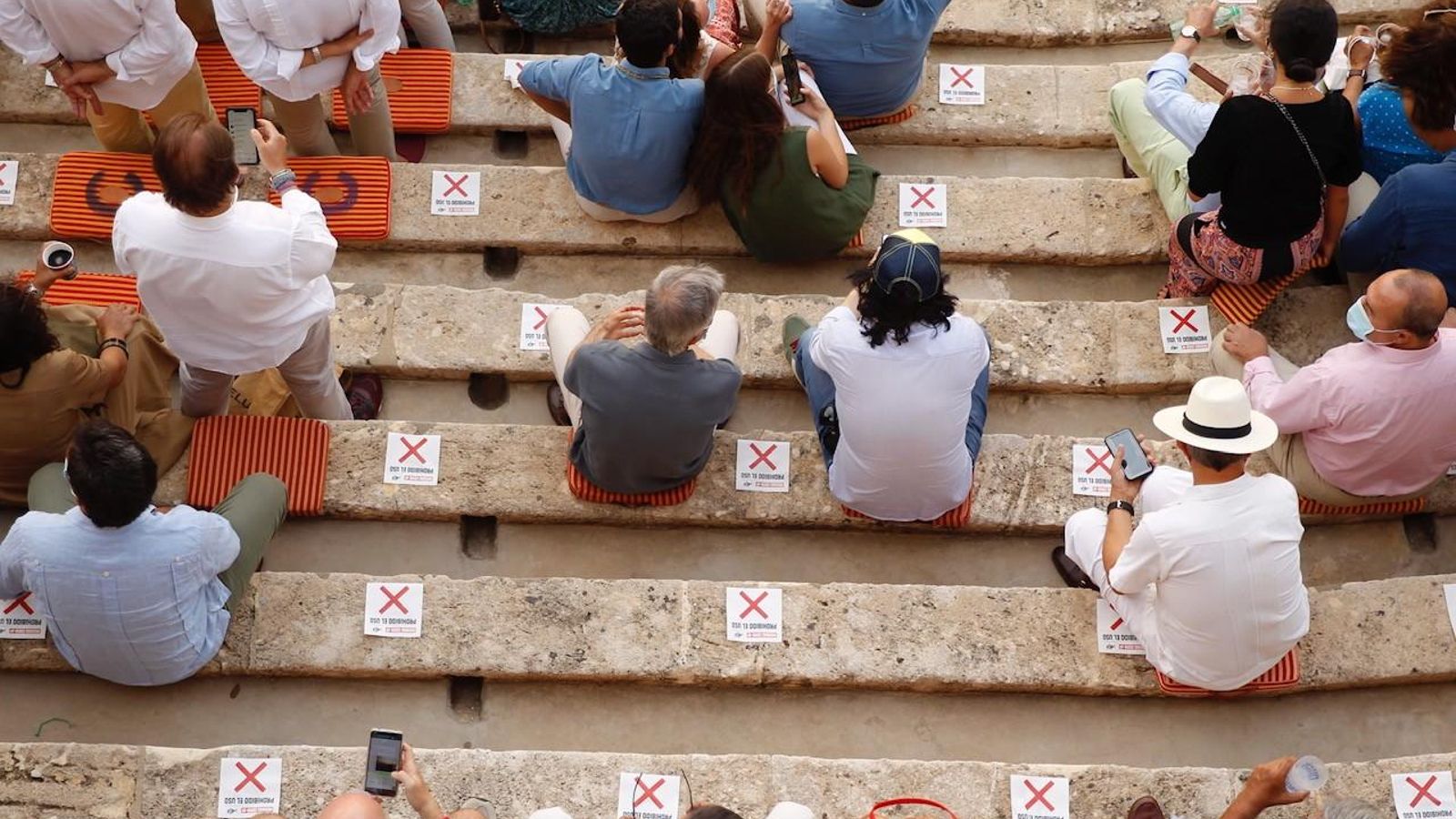 Medidas de seguridad en la plaza de El Puerto en la corrida del 6 de agosto de 2020.