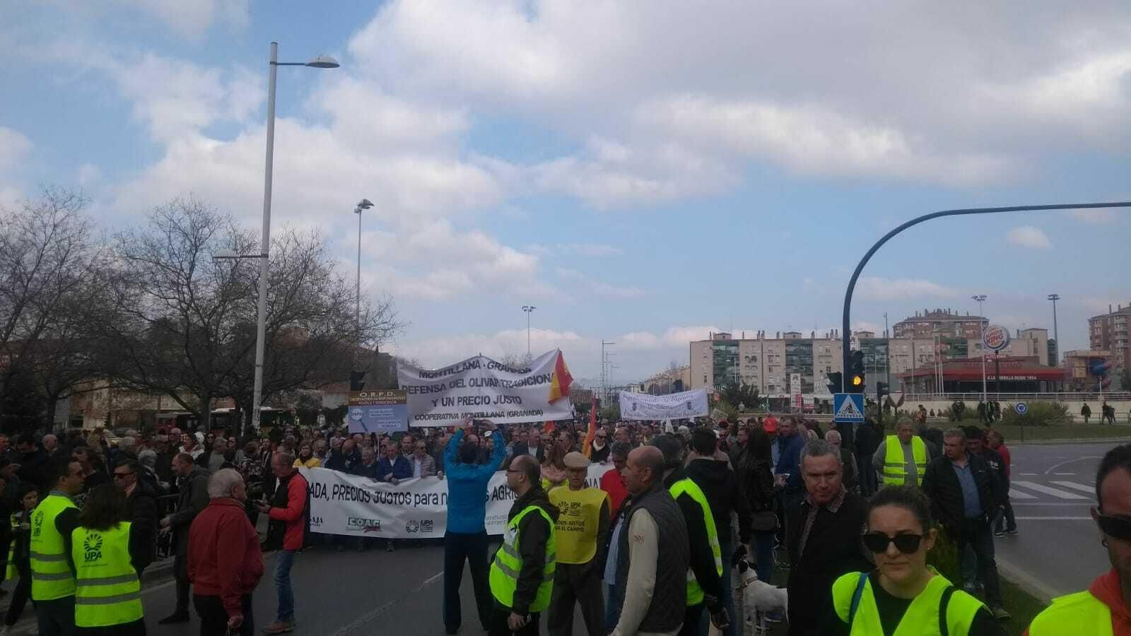 La marcha por la agricultura deja atrás el centro comercial Alcampo.