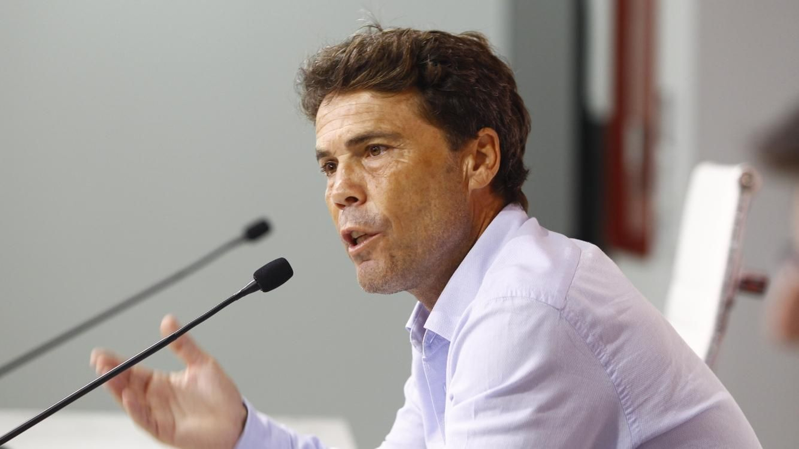 El técnico vilasarense, en sala de prensa tras uno de los encuentros ligueros.