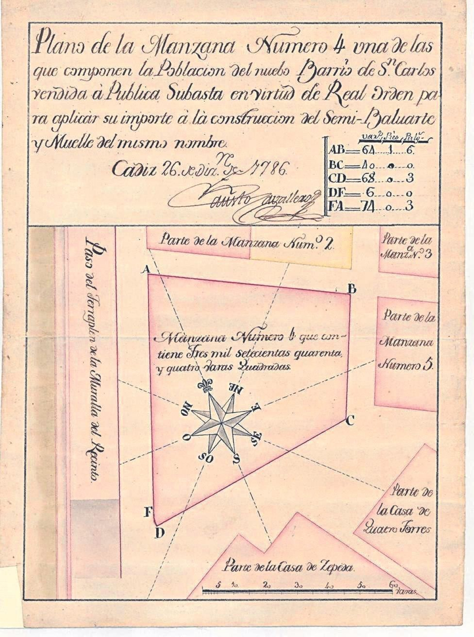 Plano del uso del suelo edificaciones San Carlos. 1786, Archivo General Militar de Madrid.