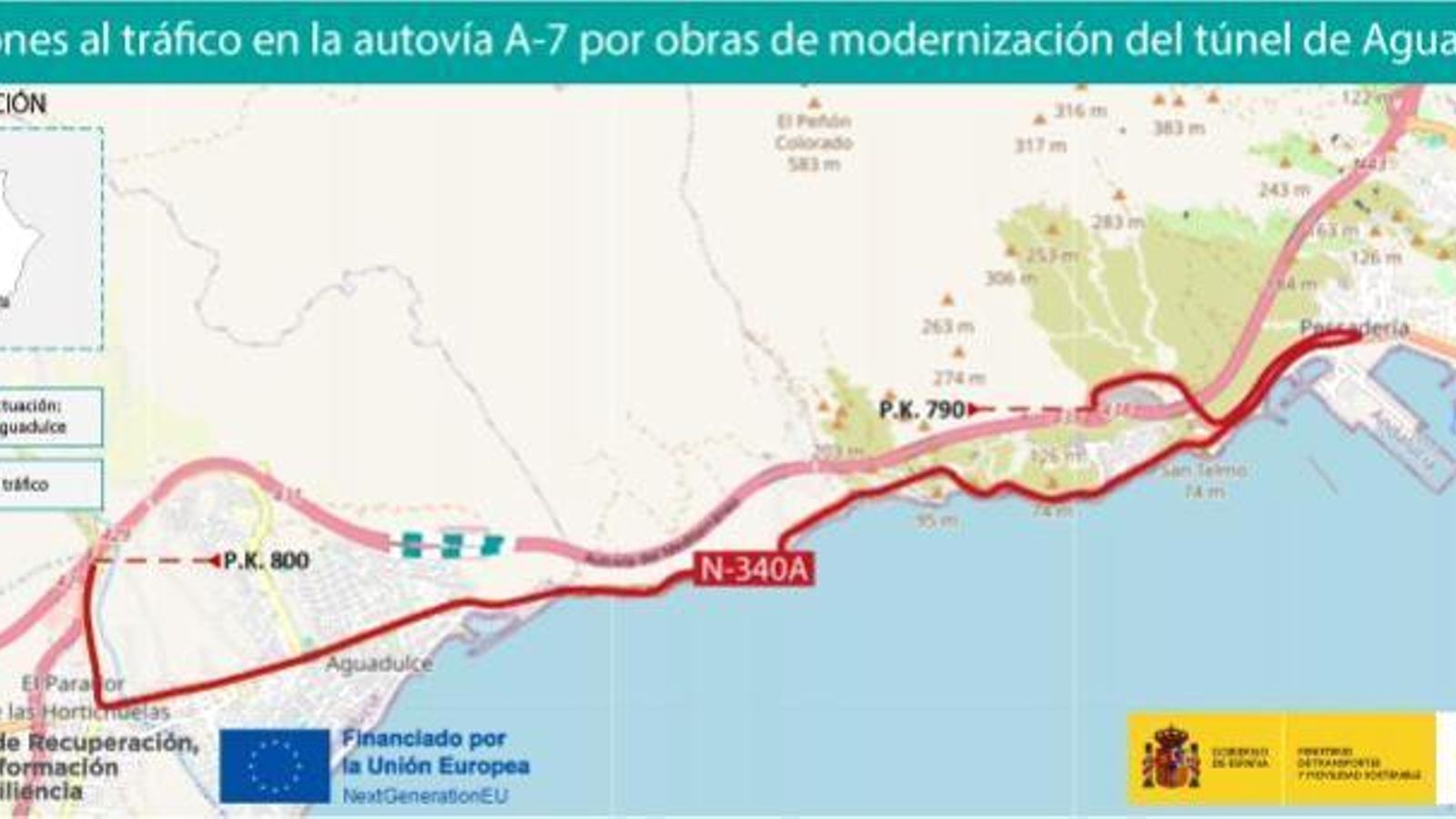 El desvío alternativo se producirá por la carretera N-340A.