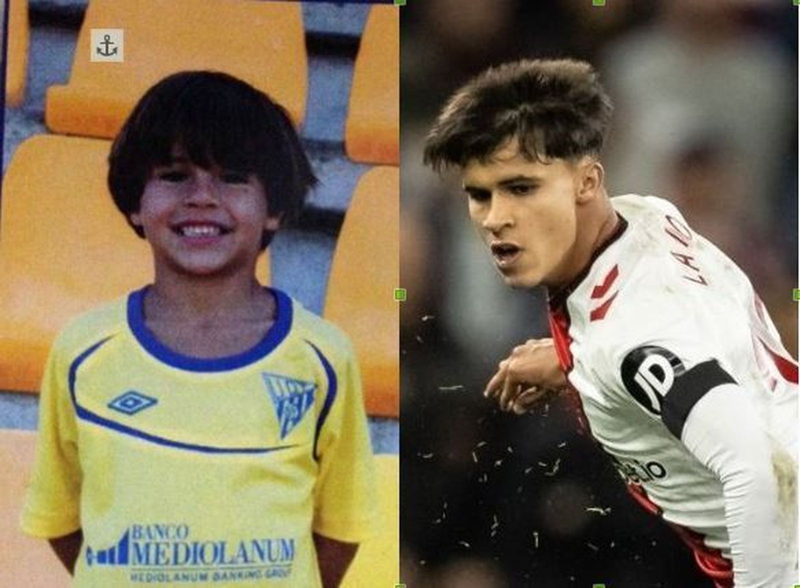 Juan Larios, en dos imágenes en Tomares y en su debut en Birmingham.