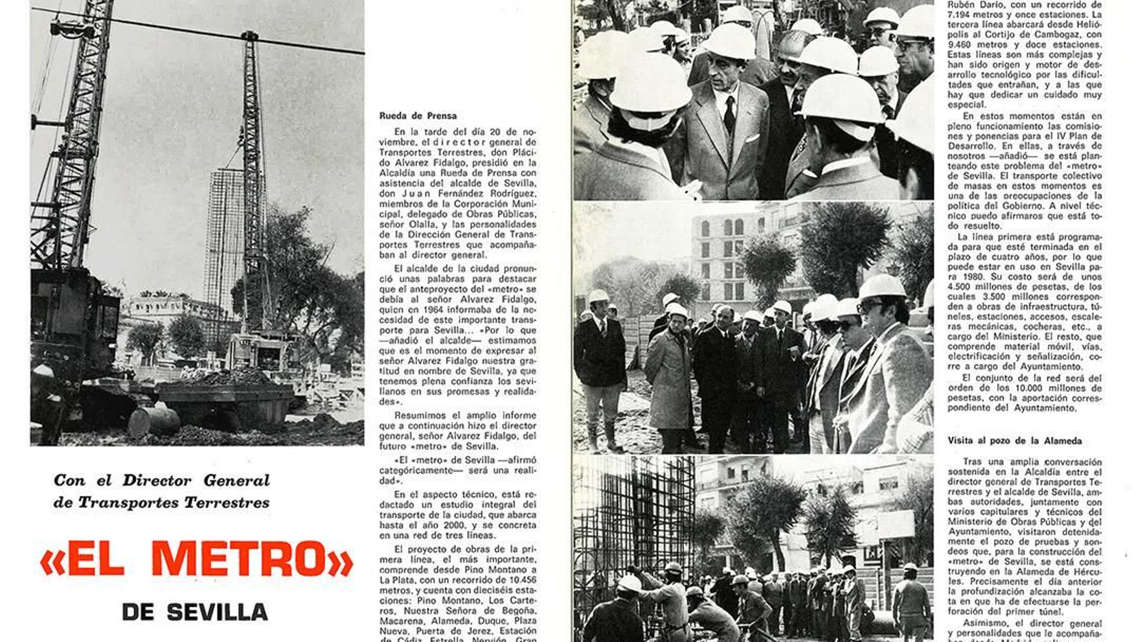 1975. Boletín del Ayuntamiento sobre la rueda de prensa en 1974 del alcalde Juan Fernández y de Álvarez Fidalgo sobre el Metro de Sevilla.