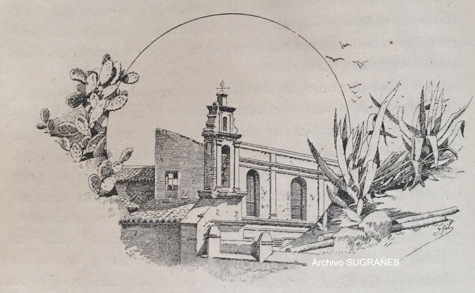 Aspecto del santuario de la Cinta a finales del siglo XIX, tal y como se encontraba cuando era destinado a lazareto.