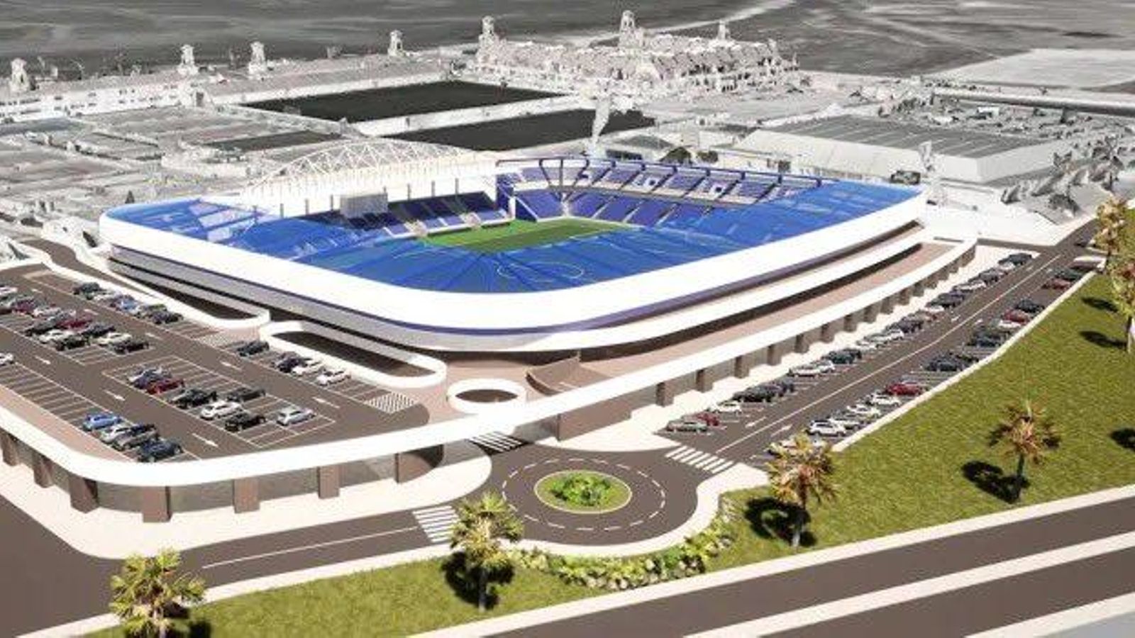 Recreación digital del proyecto del nuevo estadio de Bahía Sur Recreación digital del proyecto del nuevo estadio de Bahía Sur