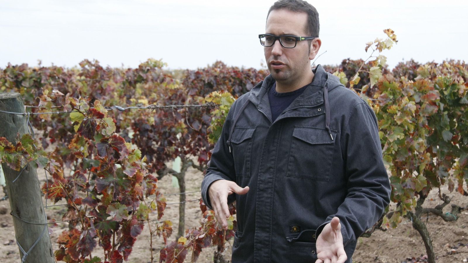 Alejandro Narváez junto a la viña de Frolong, en la carretera entre Jerez y Rota.