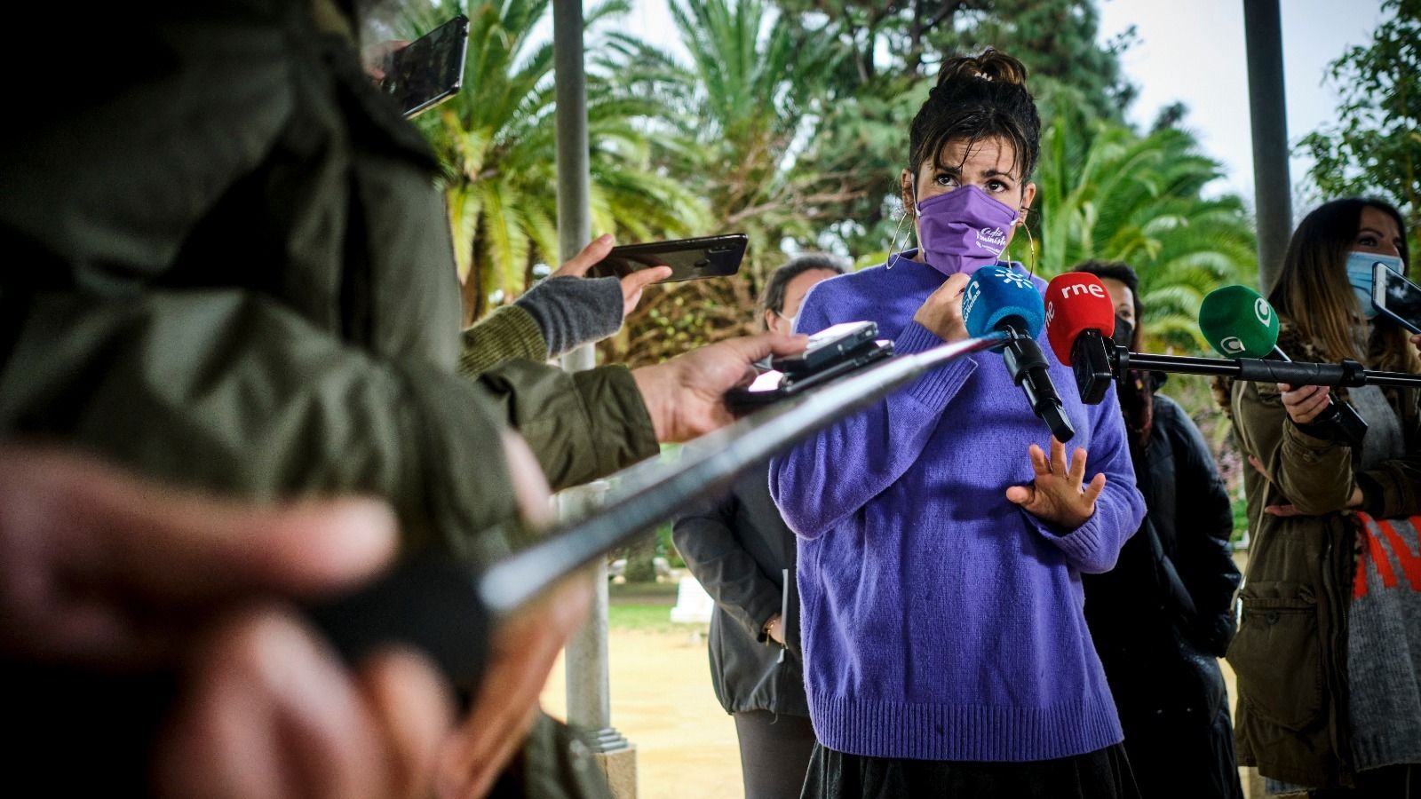Teresa Rodríguez, esta mañana, durante su comparecencia ante los periodistas.