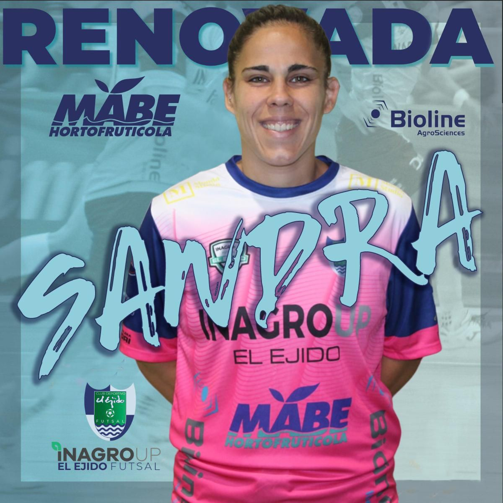 Cartel con el que El Ejido Futsal anunciaba la renovación de la guardameta Sandra Fortes.