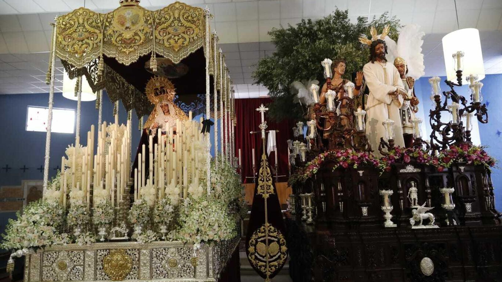 Los pasos de la Hermandad de Pino Montano, listos para su salida el Viernes de Dolores