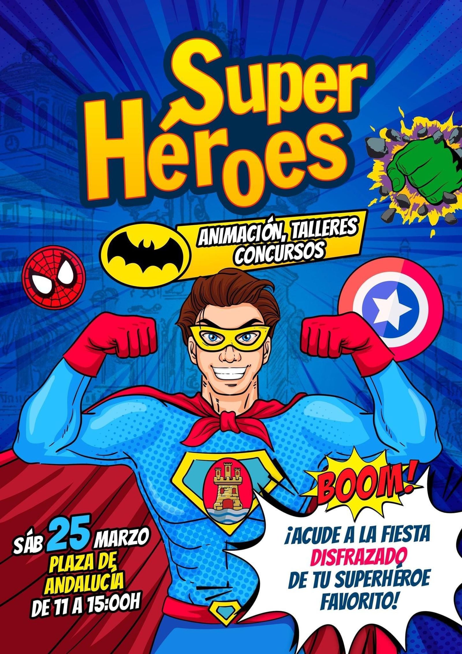 Cartel del evento "Superhéroes".