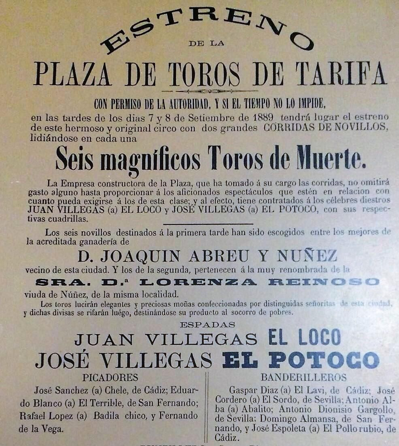 La plaza de toros tarifeña se inauguró en la feria de 1889 con dos novilladas.