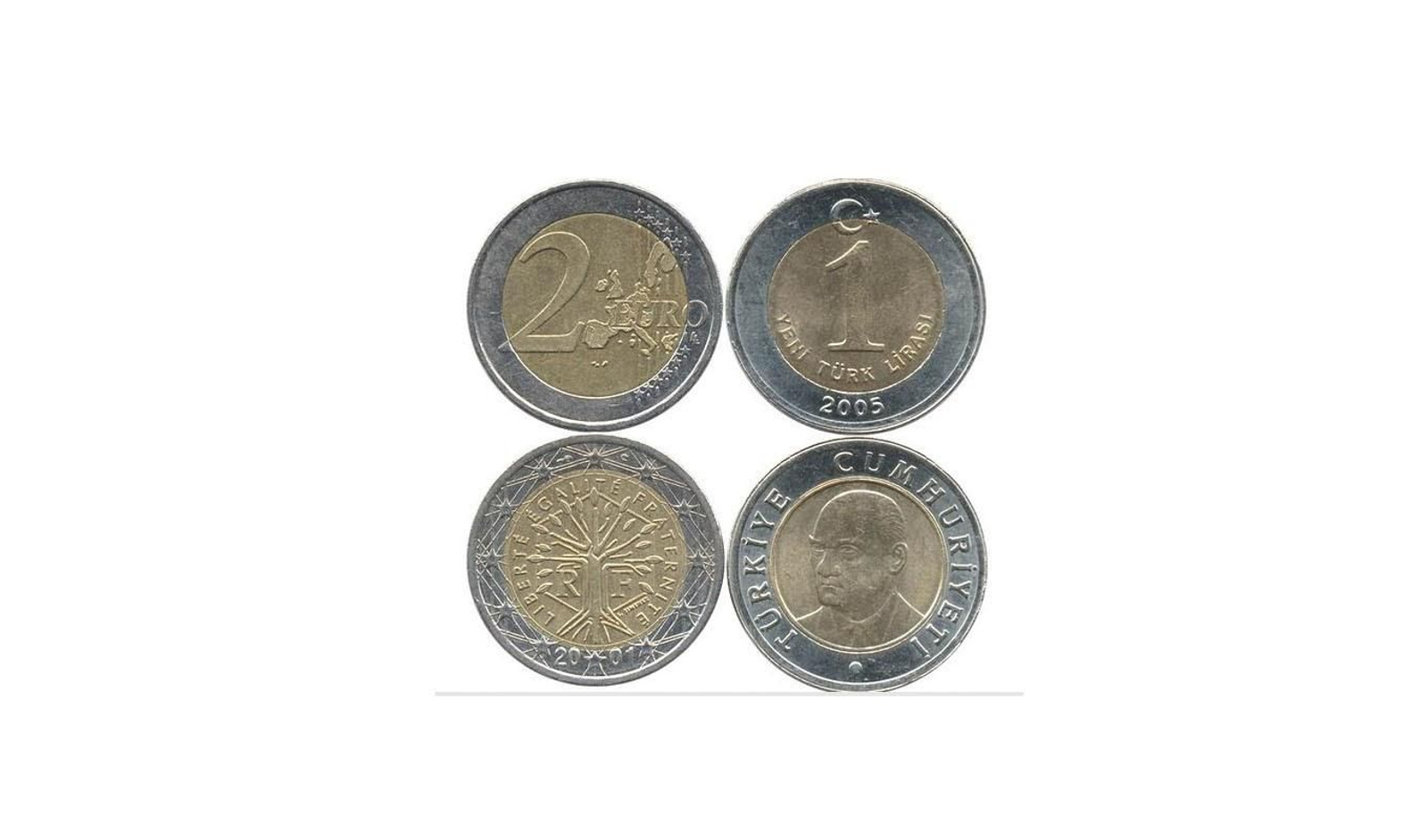 La moneda de dos euros y las liras turcas
