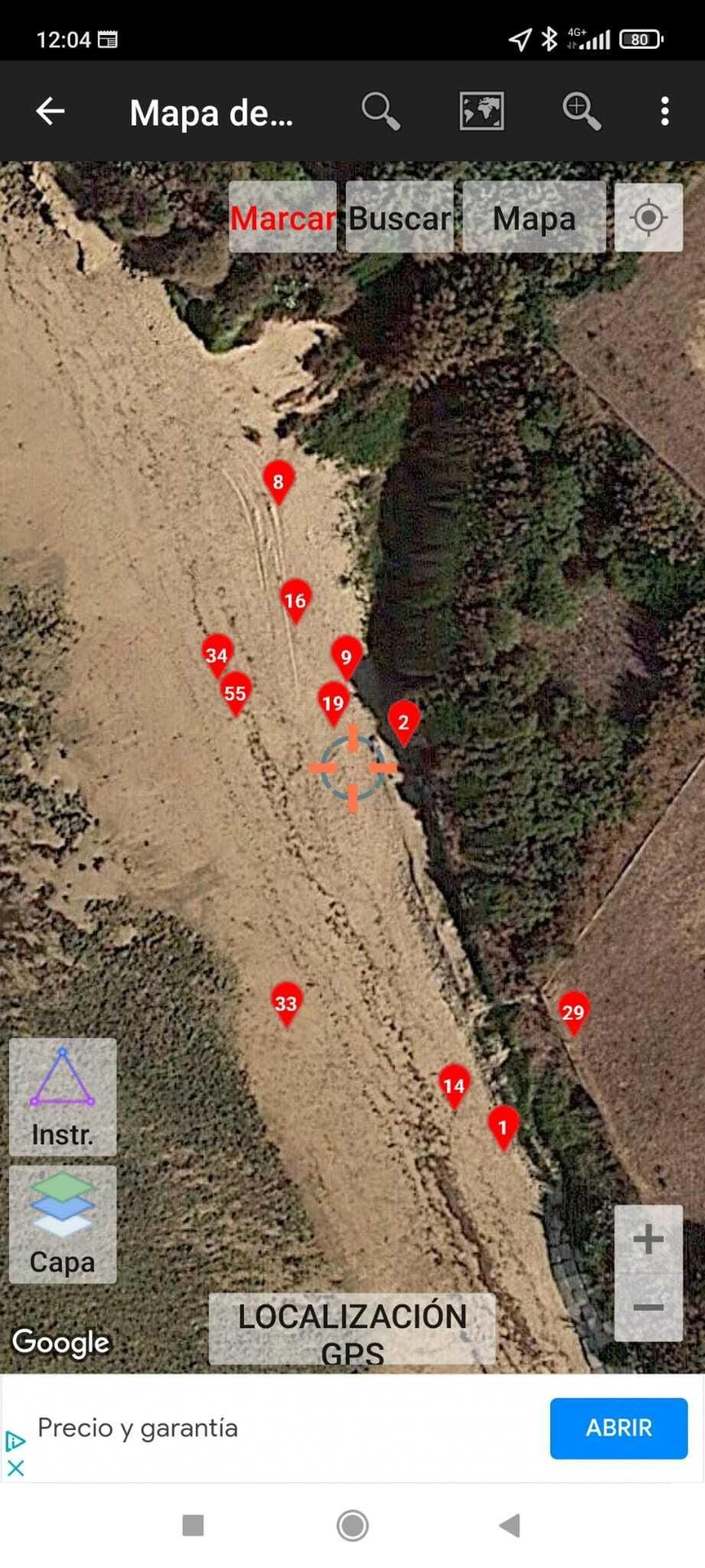 Plano de las puestas afectadas en una playa roetña.