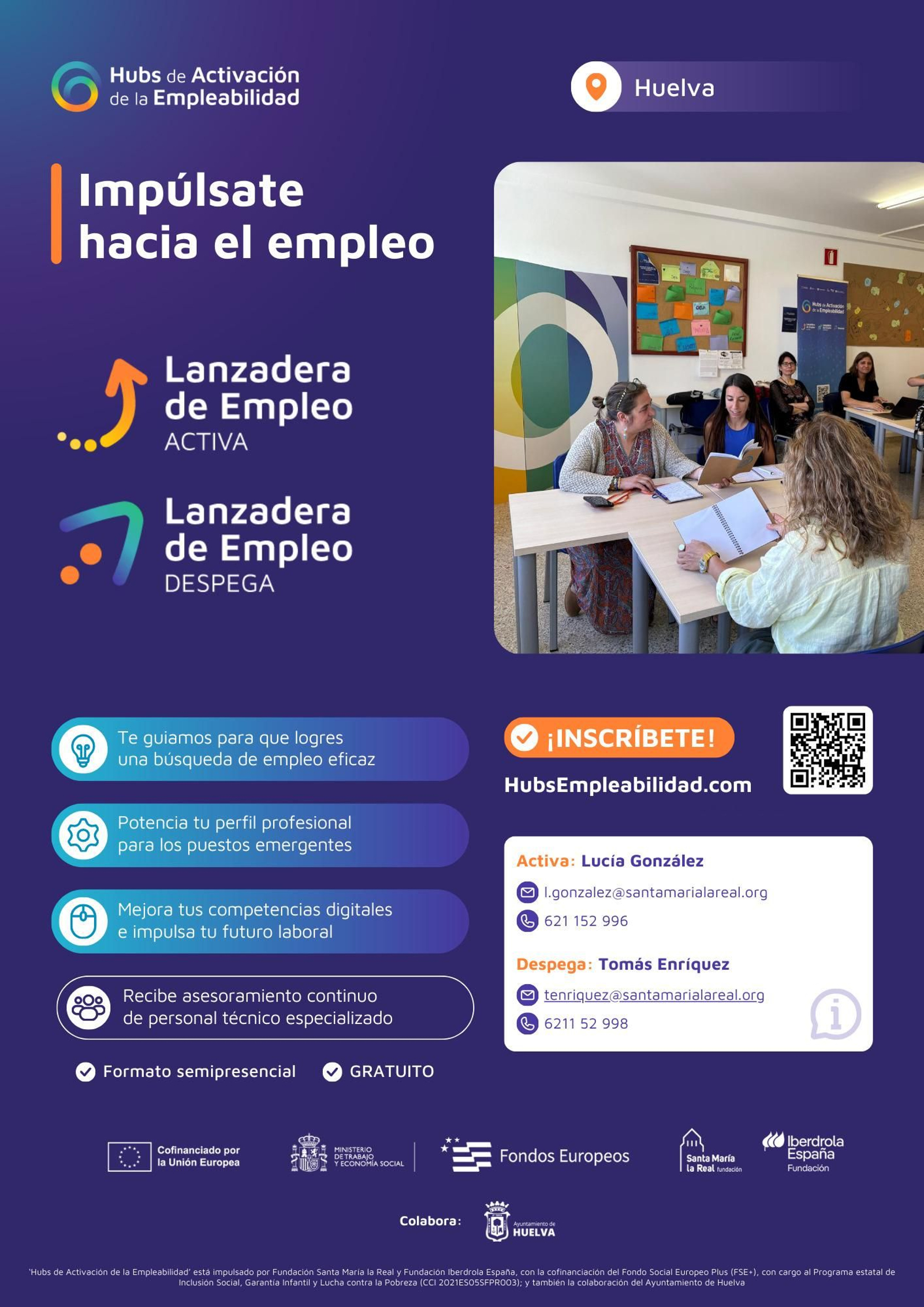 Cartel de las lanzaderas de empleo en Huelva.