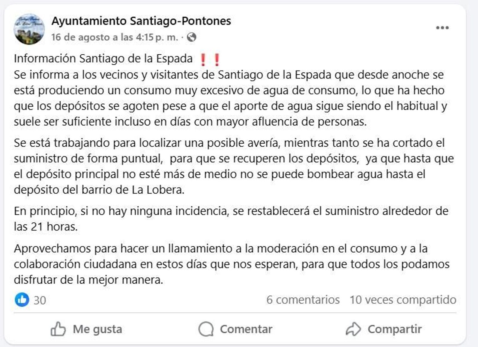 Comunicado del Ayuntamiento.