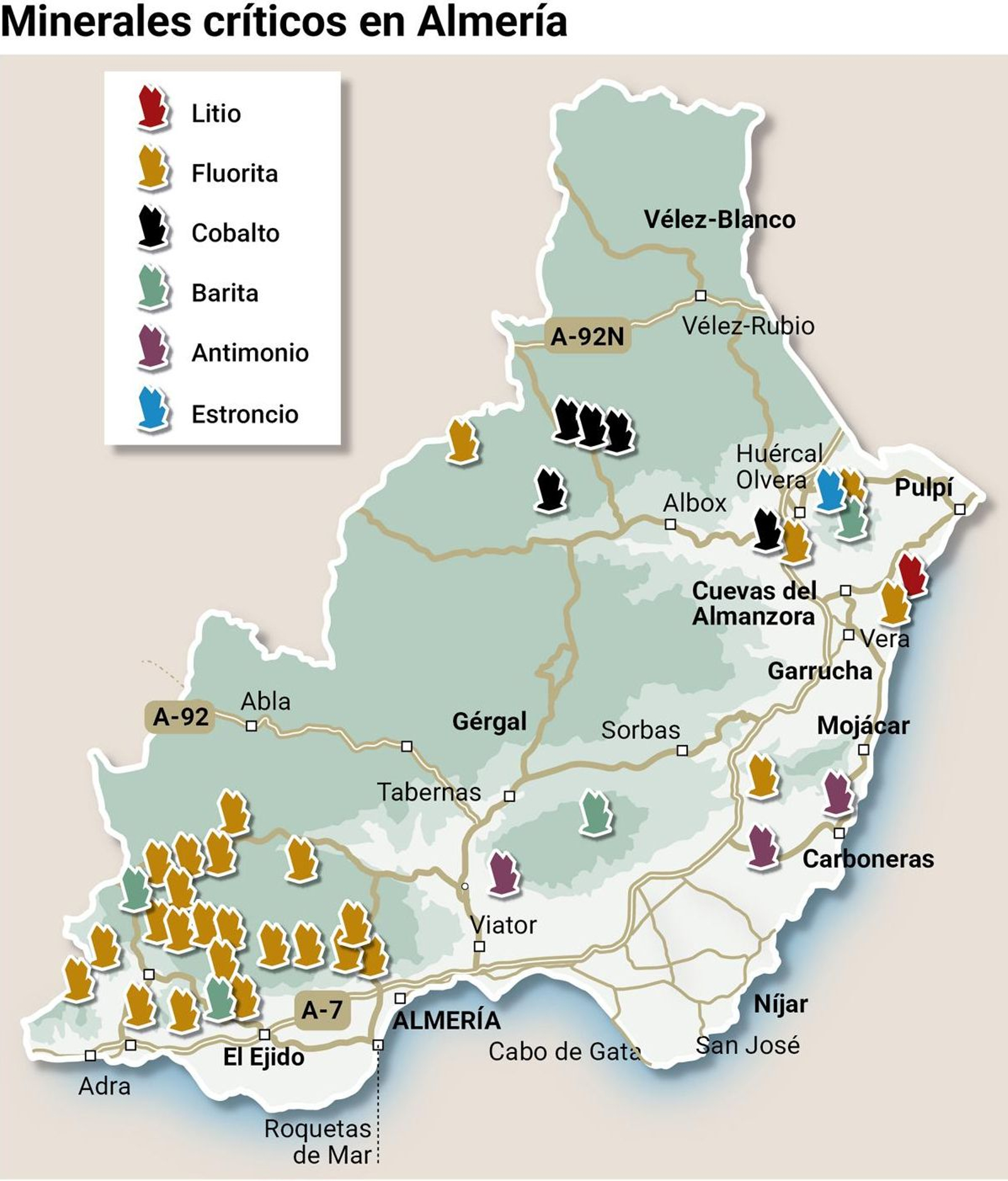 Minerales críticos en Almería. Fuente: Junta de Andalucía
