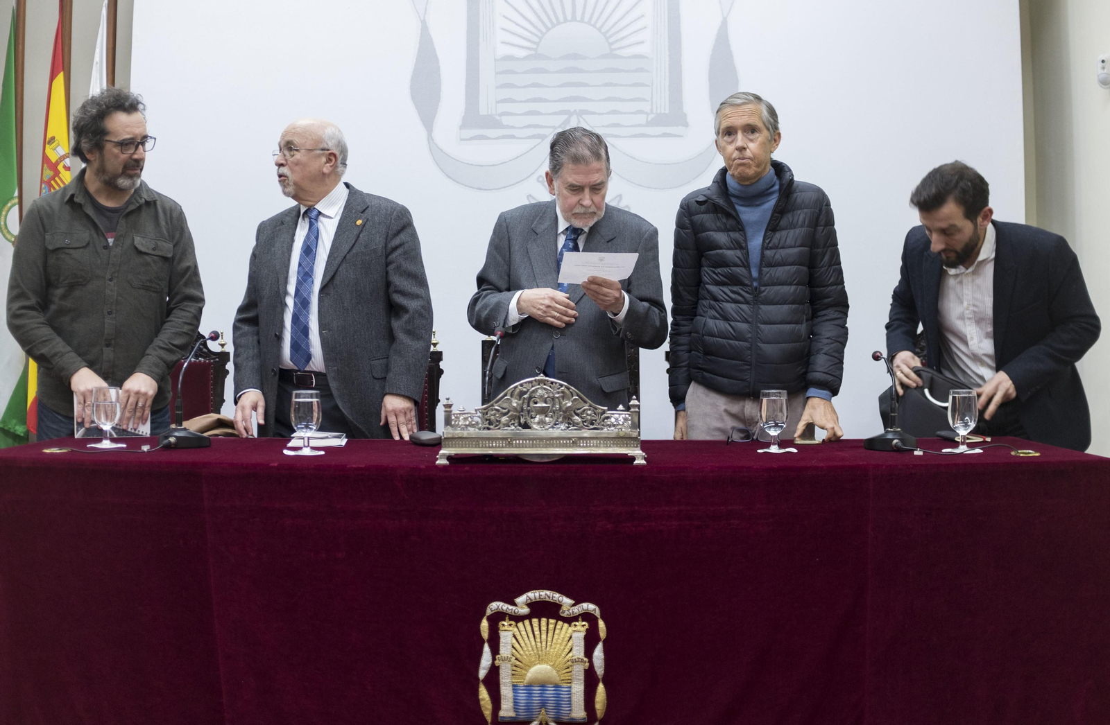 De izquierda a derecha, Joaquín Dholdán, Ángel Nepomuceno Fernández, Gerardo Pérez Calero, Carlos Alarcón e Ismael Rojas.