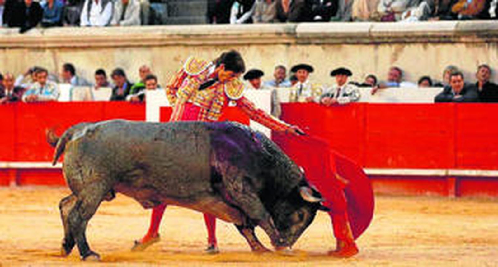 Sebastián Castella, en un natural a uno de sus toros en el coliseo romano de Nimes.