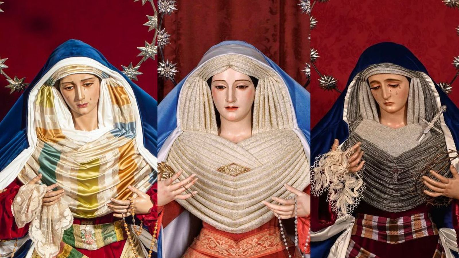 Virgen de la Paz (izquierda), Virgen de la Victoria (centro) y Virgen de las Maravillas (derecha)