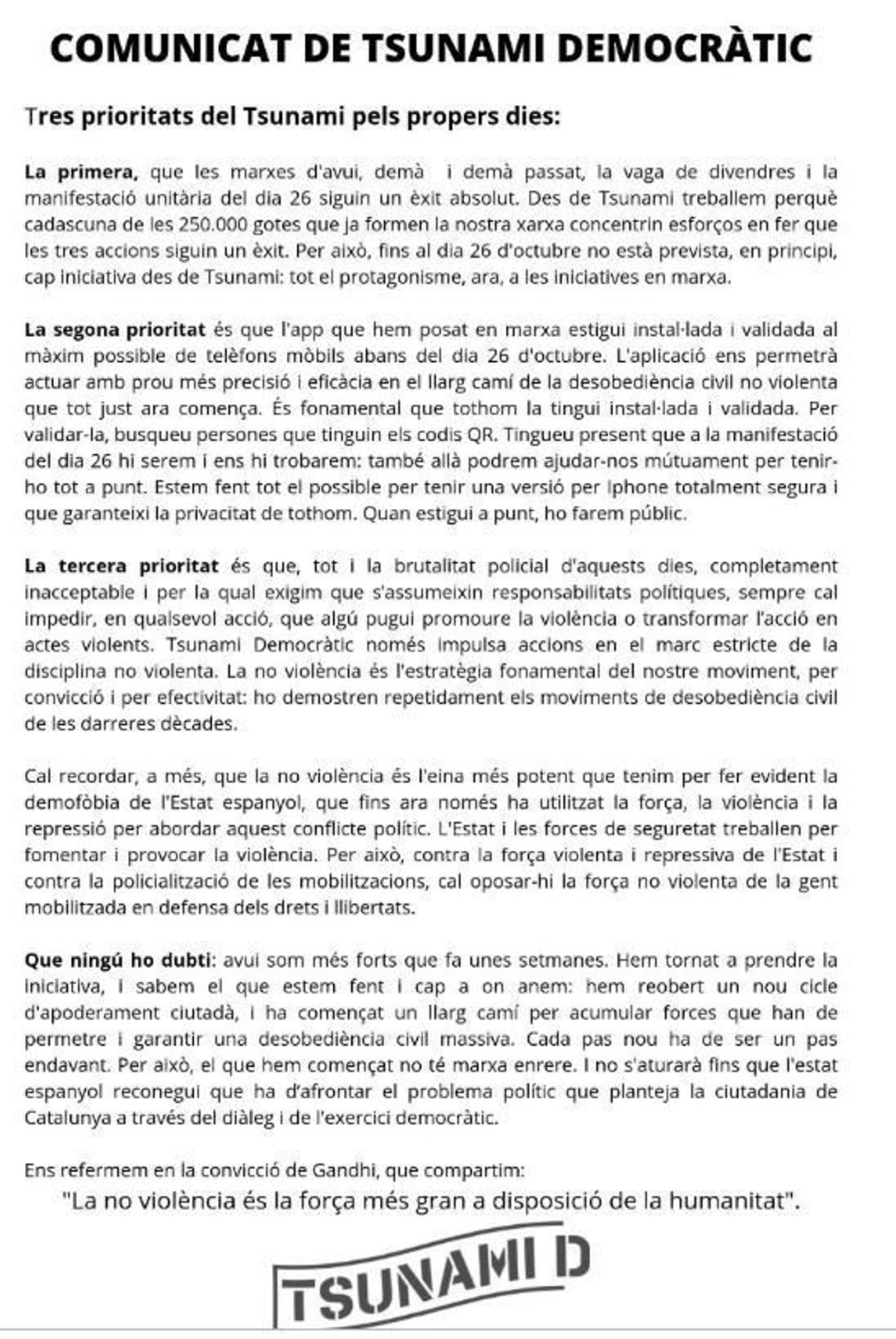 Último comunicado de Tsunami.