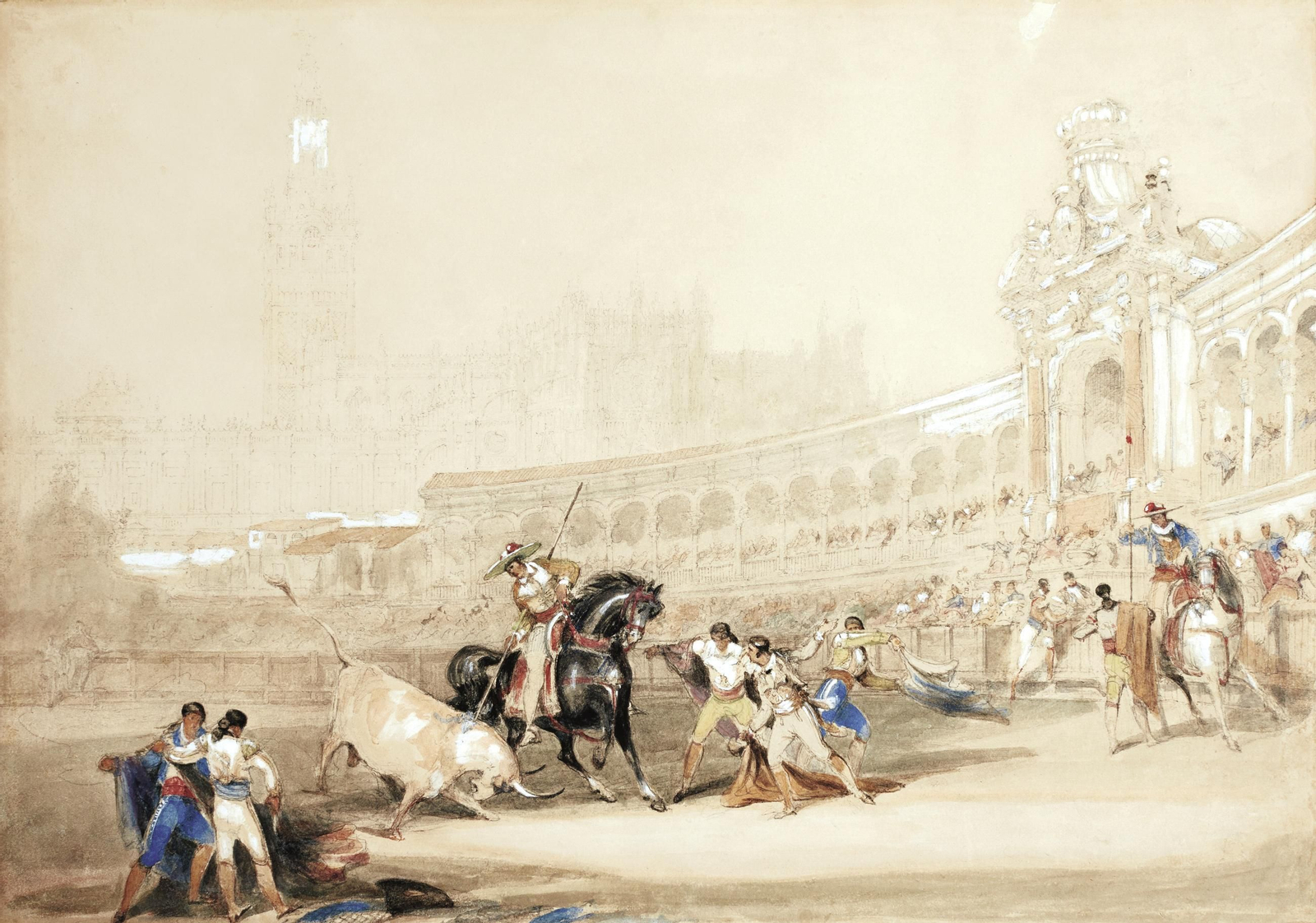 David Roberts, Una Corrida de Toros en la Maestranza, 1836, aguada sobre papel, 287 x 412 mm. © Madrid, Instituto Ceán Bermudez.