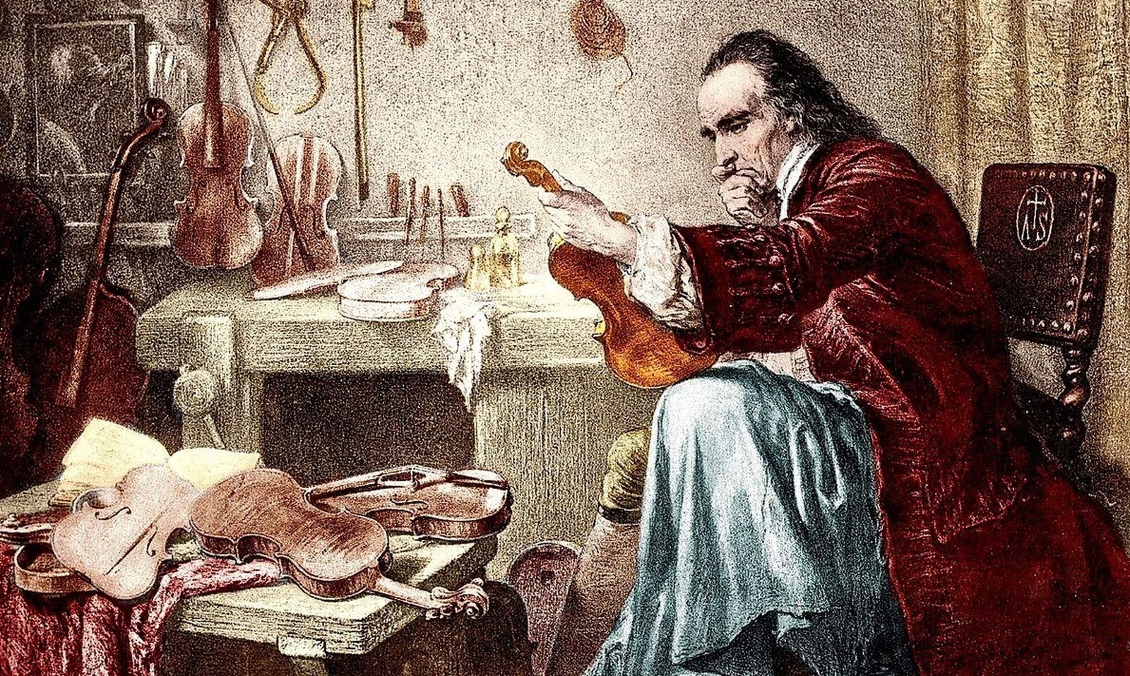 Antonio Stradivari en su legendario taller de instrumentos de cuerda.