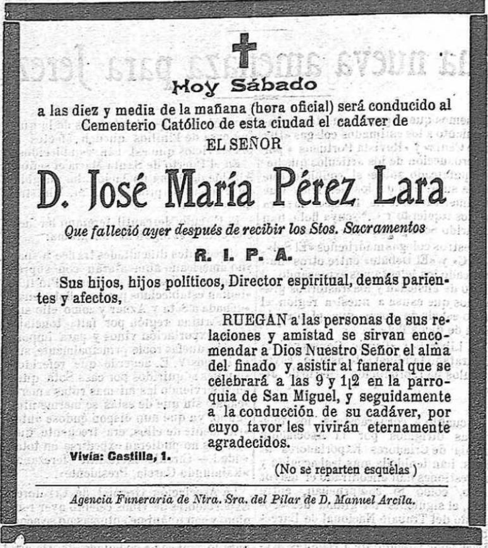 Esquela de su fallecimiento.