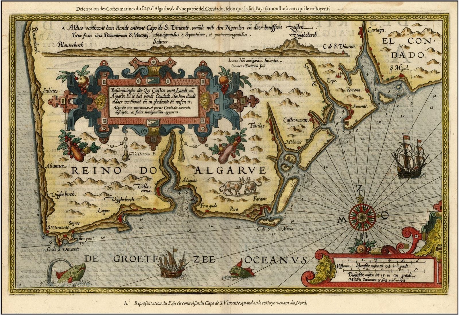 Mapa de las costas onubense y portuguesa del año 1550.