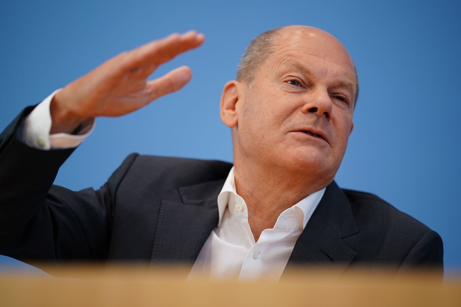 El canciller alemán, Olaf Scholz, en rueda de prensa.