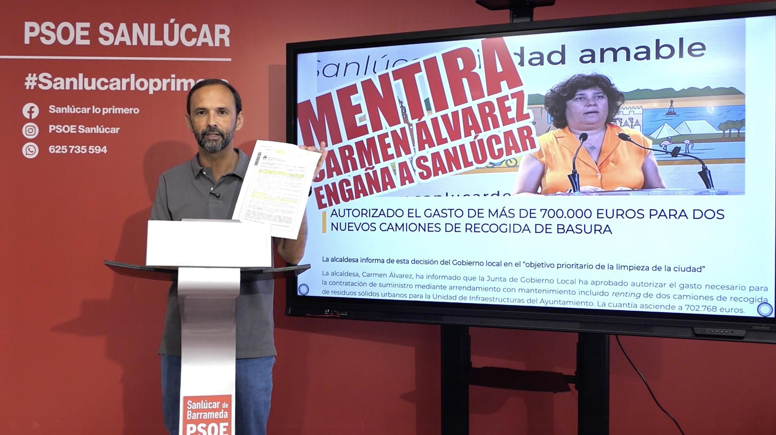 Víctor Mora denuncia el anuncio de la contratación de dos camiones de limpieza para Sanlúcar.