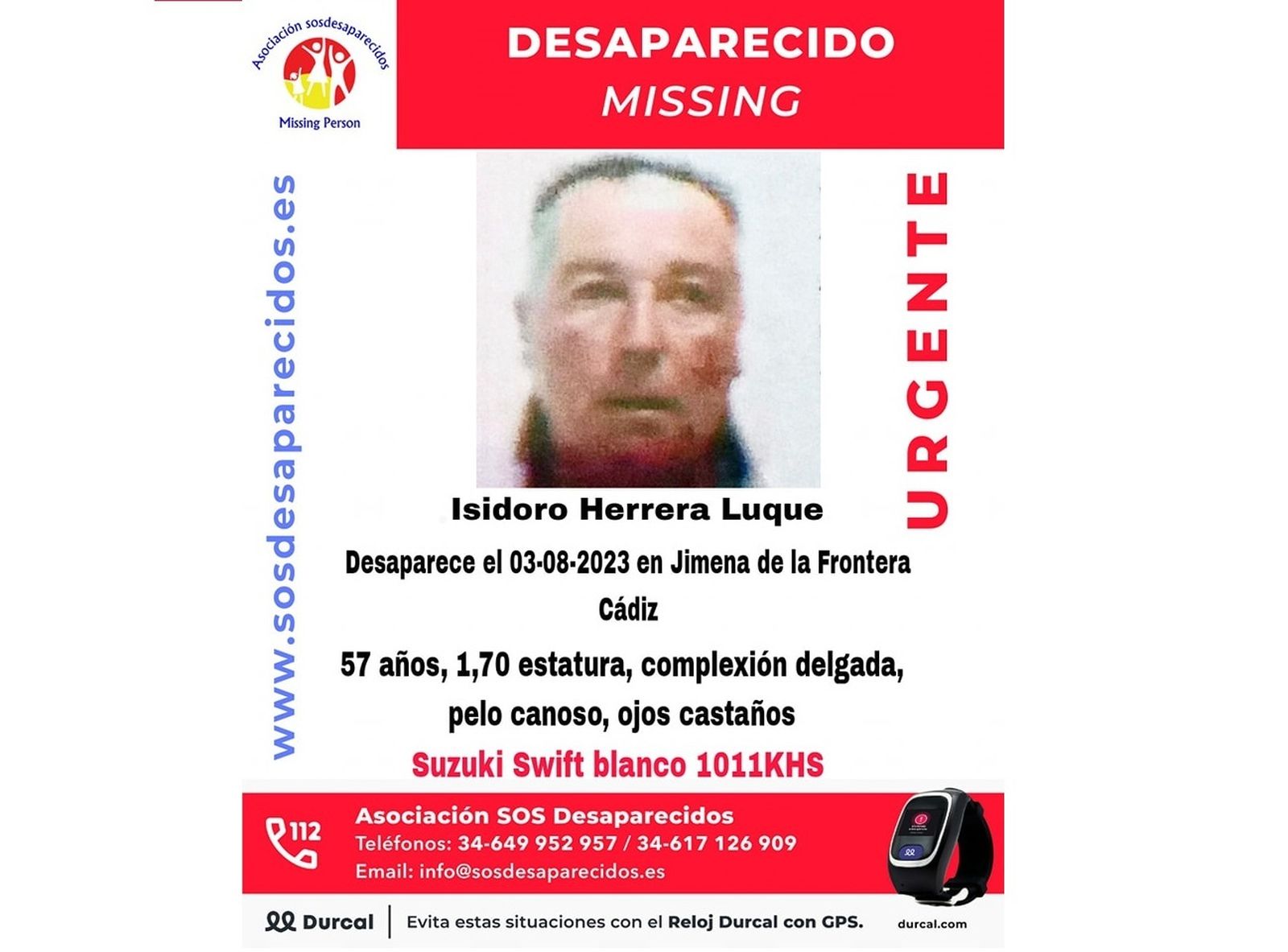 Buscan a Isidoro Herrera Luque, desaparecido en Jimena desde el jueves.