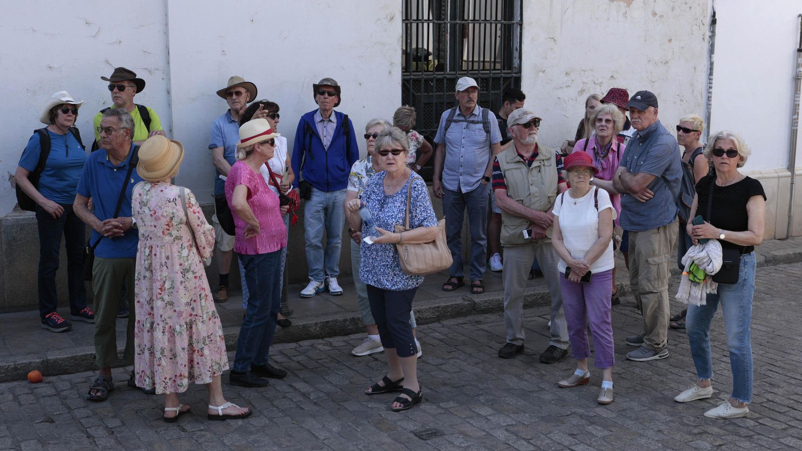 Un grupo de turistas en el barrio de Santa Cruz.